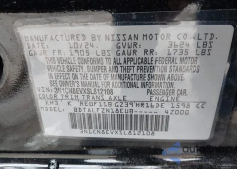 2025 Nissan Versa 1.6 Sv z USA, uszkodzony, nr VIN 3N1CN8EVXSL812108